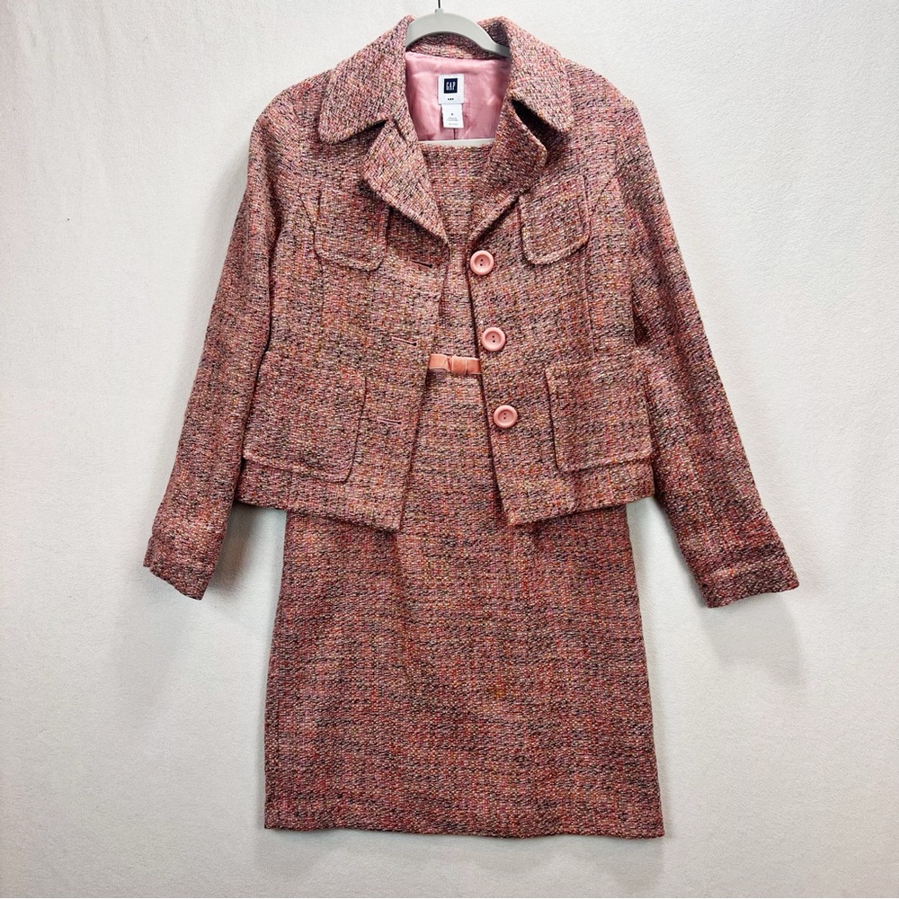 Vintage Y2K GAP Pink Tweed Dress Suit Size‎ 8 Wool Old Money 2006